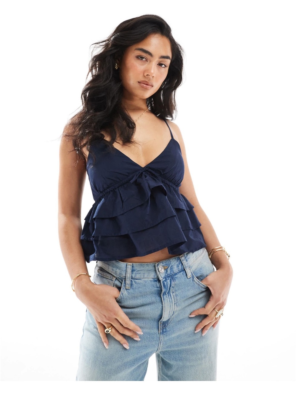 Hollister Navy Tiered Ruffle Spaghetti-Strap Camisole With Padding Size XS